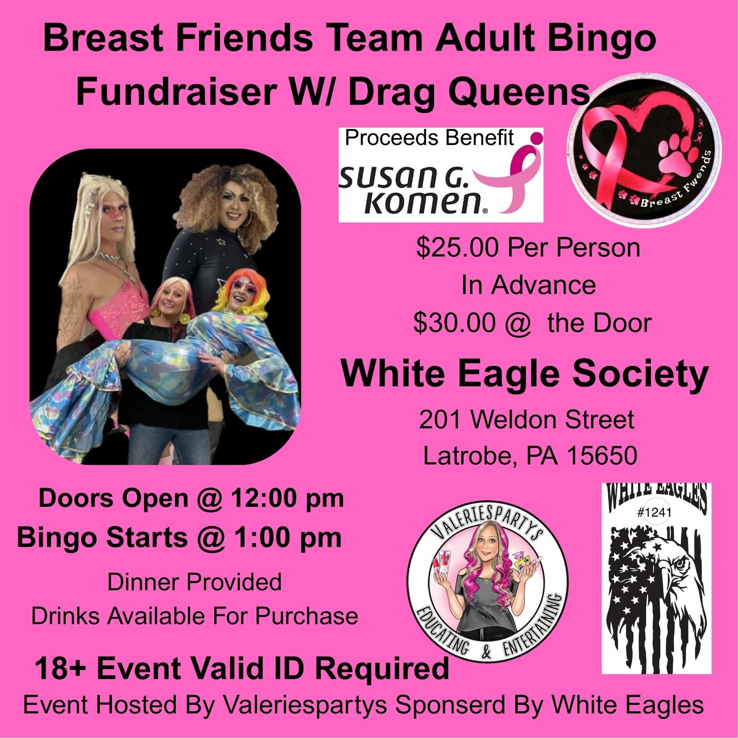 Breast Fwends Team Adult Bingo W/Drag Queens Benefits Susan G Komen